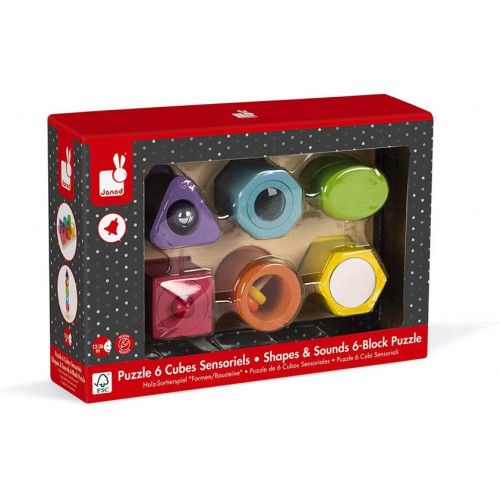 I Wood Shapes &amp; Sounds 6-Block Puzzle (Janod))